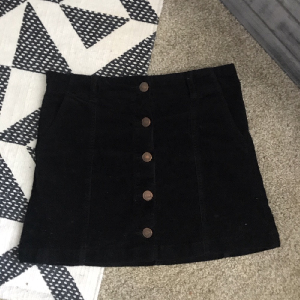 Black Corduroy Button Up Mini Skirt